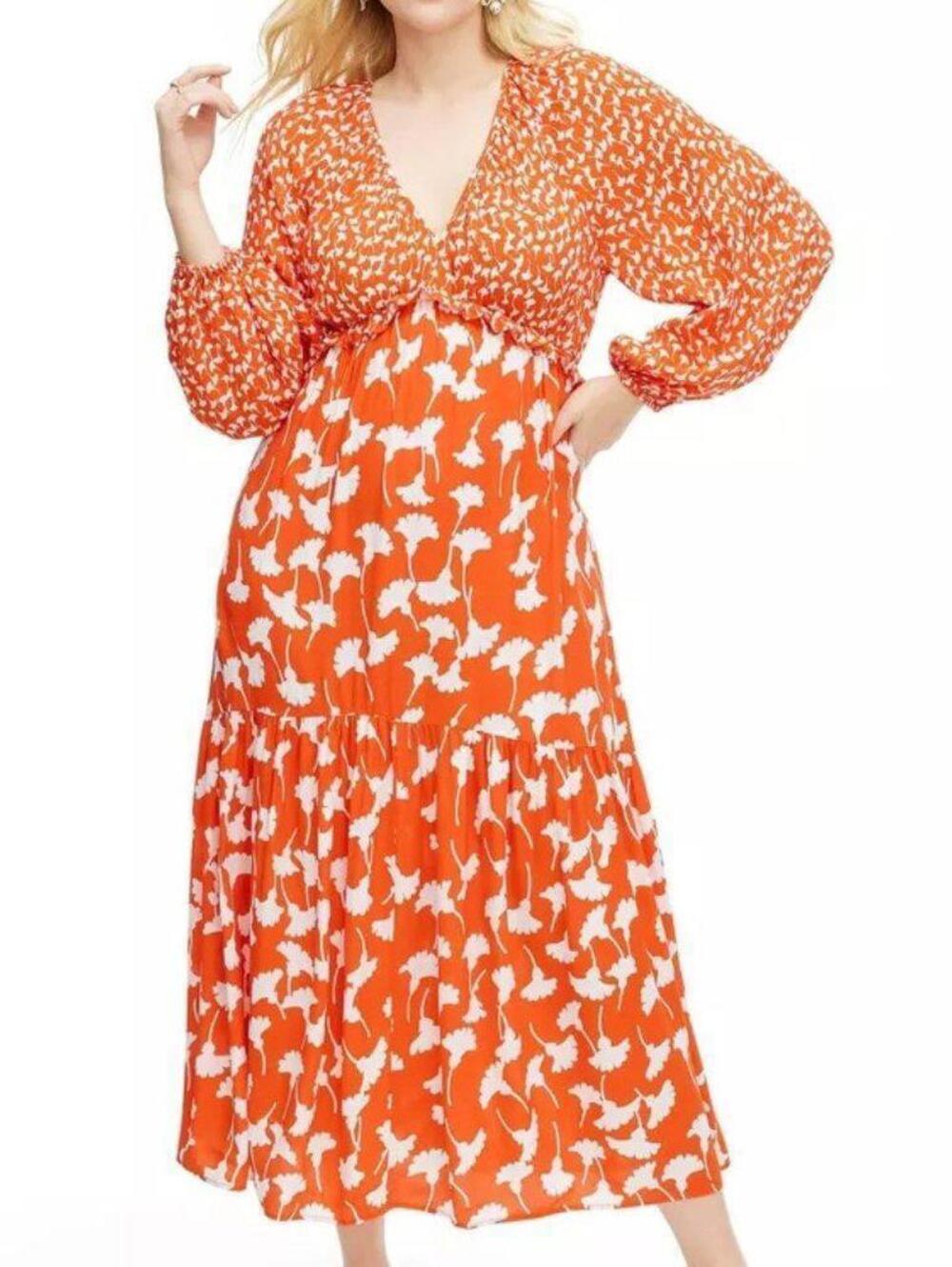 DVF for Target V-Neck Ginkgo Cherry Tomato Maxi Dress